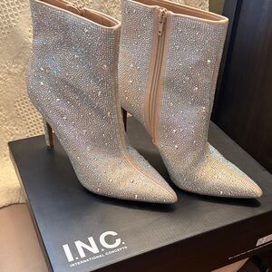 INC International Concepts Nude Crystal Embellished Pointed Toe Ankle Boots